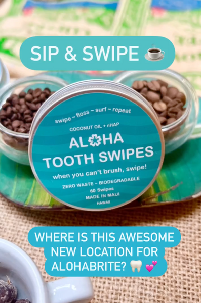 “Sip & Swipe” ☕️ at this awesome new location for AlohaBrite! 🦷 💕 Where are we on Maui? We’ll give you a hint…their coffee is delicious 😋