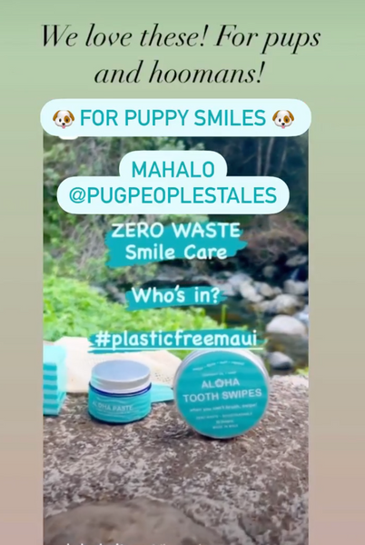 🐶 🐱 Did you know furry friends can use some of our AlohaBrite products? Our friends at @pugpeopletales take amazing care of their puppies, including “Swiping” their pearly whites with Aloha Tooth Swipes!