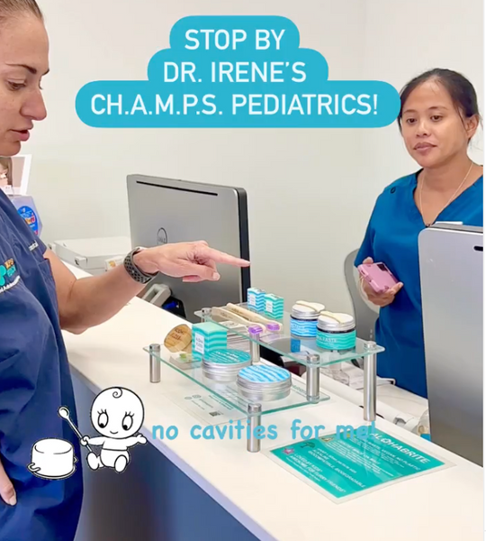 🦷💕👩🏻‍⚕️ Stop by Dr. Irene’s CH.A.M.P.S. Pediatrics, Kihei or Kahului locations today! Dr. Irene is Maui’s amazing board certified pediatrician 👩🏻‍⚕️. Her offices are well equipped with AlohaBrite products to prevent cavities for our babies and children