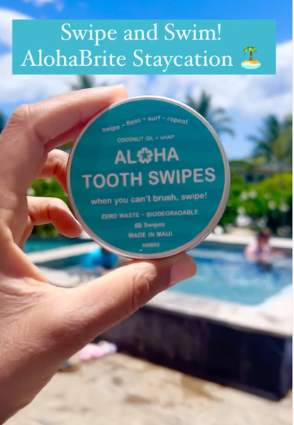 Swipe and Swim with Biodegradable Aloha Tooth Swipes! 🐠 Swipe those pearly whites so your teeth are Brite and Sparkly when you make that first splash! 🏊‍♀️🦷💕