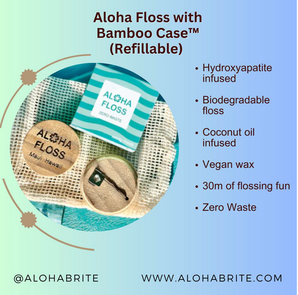 September 16, 2023 ~ 🏄🏽‍♀️ 🦷 Check out Aloha Floss! 👩🏻‍⚕️ Maui dentist designed + super eco-friendly + refillable biodegradable floss in our bamboo case made with 💗.