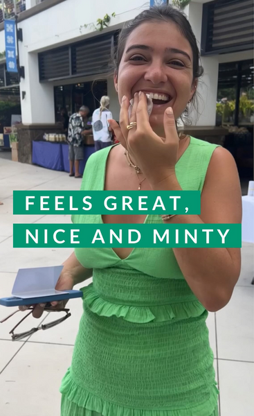 September 19, 2023 ~ We’re back at the @waileavillagefarmersmarket / happy TUESDAY 🦷✨  Mahalo to this beautiful customer who tried out our swipes in the MINTY flavor! we think she likes it!