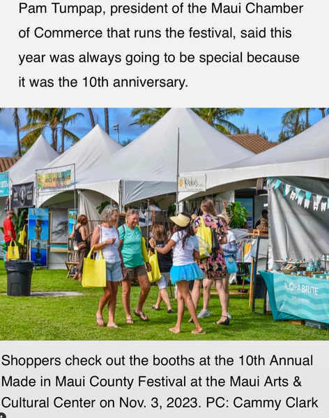 November 6, 2023 ~ 🦷💕 AlohaBrite Featured in the Maui News! AlohaBrite tooth fairies were caught by @mauinownews spreading 🦷 🧚🏽‍♀️ cheer!!! What a special moment for us to be part of the 10th anniversary of @madeinmauicountyfestival - thank you thank you