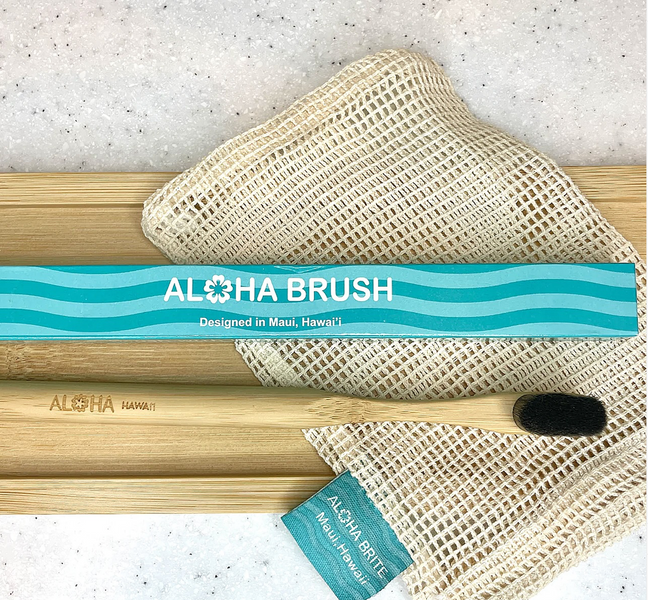 November 29, 2023 ~ Our ALOHA BRUSH(s) are beautifully made with bamboo for the handle and extra soft nano bristles.   Bamboo handle is zero waste, so you know it’s good for our oceans, landfills and environment! But even BETTER FOR YOUR TEETH!