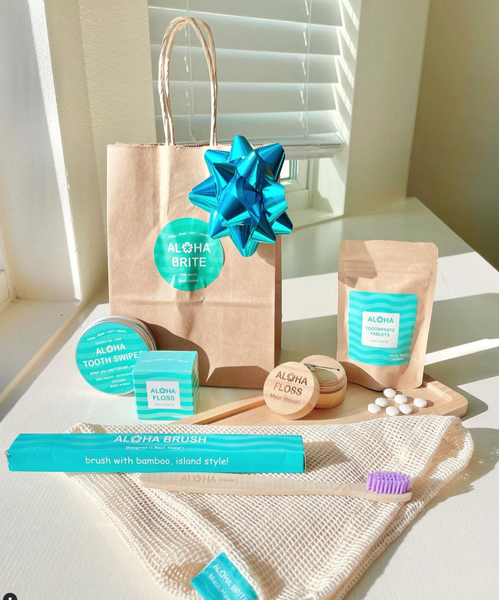 December 5, 2023 ~ Gift the gift of an AlohaBrite Smile!   Add gift bag to any order to be gift ready this season! 💕🦷🎁