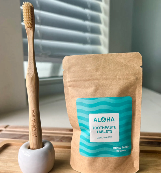 January 9, 2024 ~ HOW TO USE 🦷 Chew tablet. Brush as normal AND Enjoy your Aloha Brite White Smile!   〰️90 tablets per package 〰️Option to store in Blue glass jar (jar and toothbrush sold separately) 〰️Eco-friendly alternative to plastic tubes.