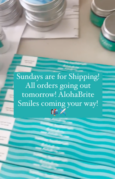 October 23, 2023 ~ Sundays are for shipping! Prepping all our orders to ship out Monday! If you’re waiting for your AlohaBrite treasures for your teeth, it’s coming soon! 📬 ✈️ 🦷 💕